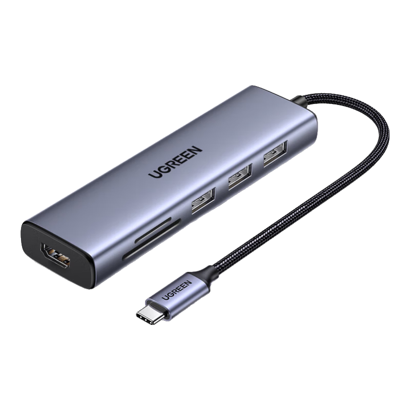UGREEN Type-C Expansion Dock, USB-C Hub with HDMI Female Port, Card Reader, PD100W Fast Charging, Compatible with Macbook, Huawei, Xiaomi Laptops, IPad
