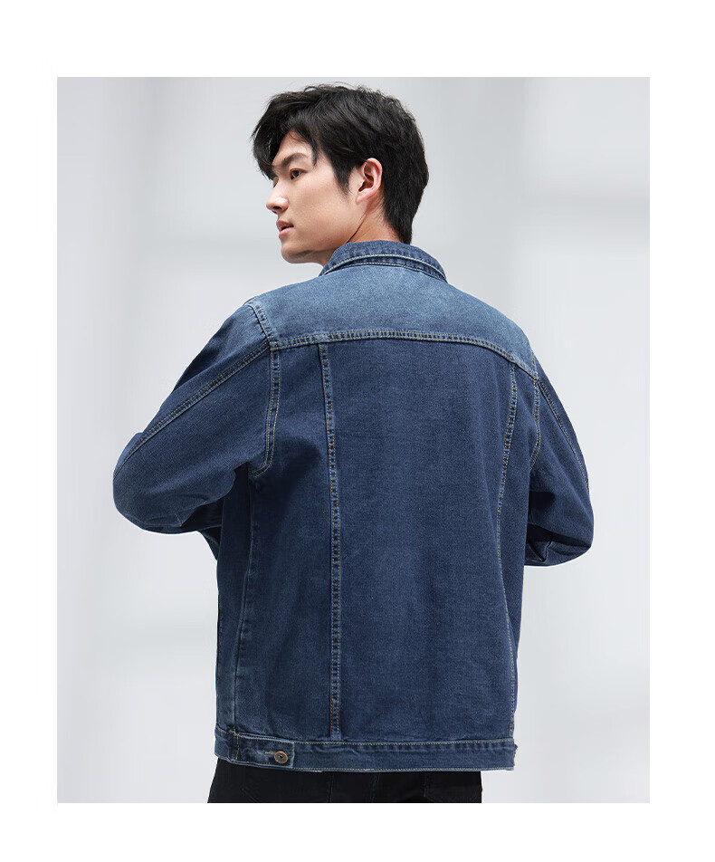 Jeanswest Men's Denim Jacket, 2026 Autumn Season, Soft Comfortable Trendy Lapel Jacket, Men's Outerwear, Dark Blue, XL 10