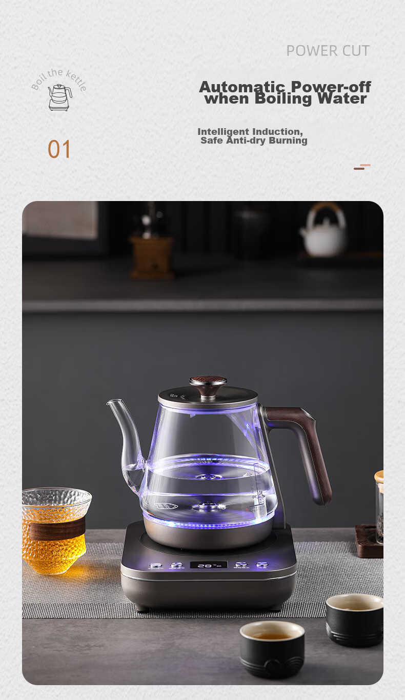 Biooner Fully Automatic Electric Kettle, Water Boiler, Glass Water Heater for Tea Table, Integrated Tea Table And Coffee Table, Tea Brewing Utensils, Electric Tea Stove with Water Pump RY-D3 with Handle for Filling Water 7