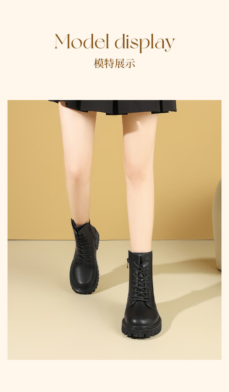DAPHNE Black Fleece-Lined Martin Boots for Women, 2026 New Summer Style, Thick-Soled British-Inspired Heightening Short Boots, Work Boots 5