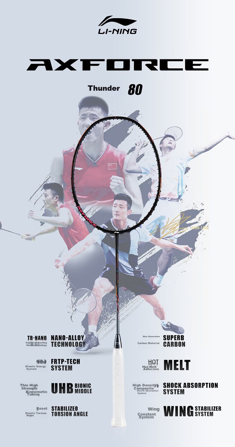 Li-Ning Badminton Racket, Thunder Small Steel Cannon, High Weight, Black, Full Carbon Fiber, Professional Offensive Type Racket, Single Racket, 5U Unstrung 1