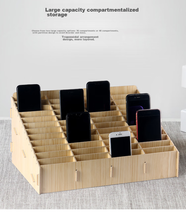 Jinlongxing Wooden Desktop Organizer Box with Multiple Compartments for Phone Storage, Office Meetings, Classroom Organization And School Supplies, 48 Slots 3
