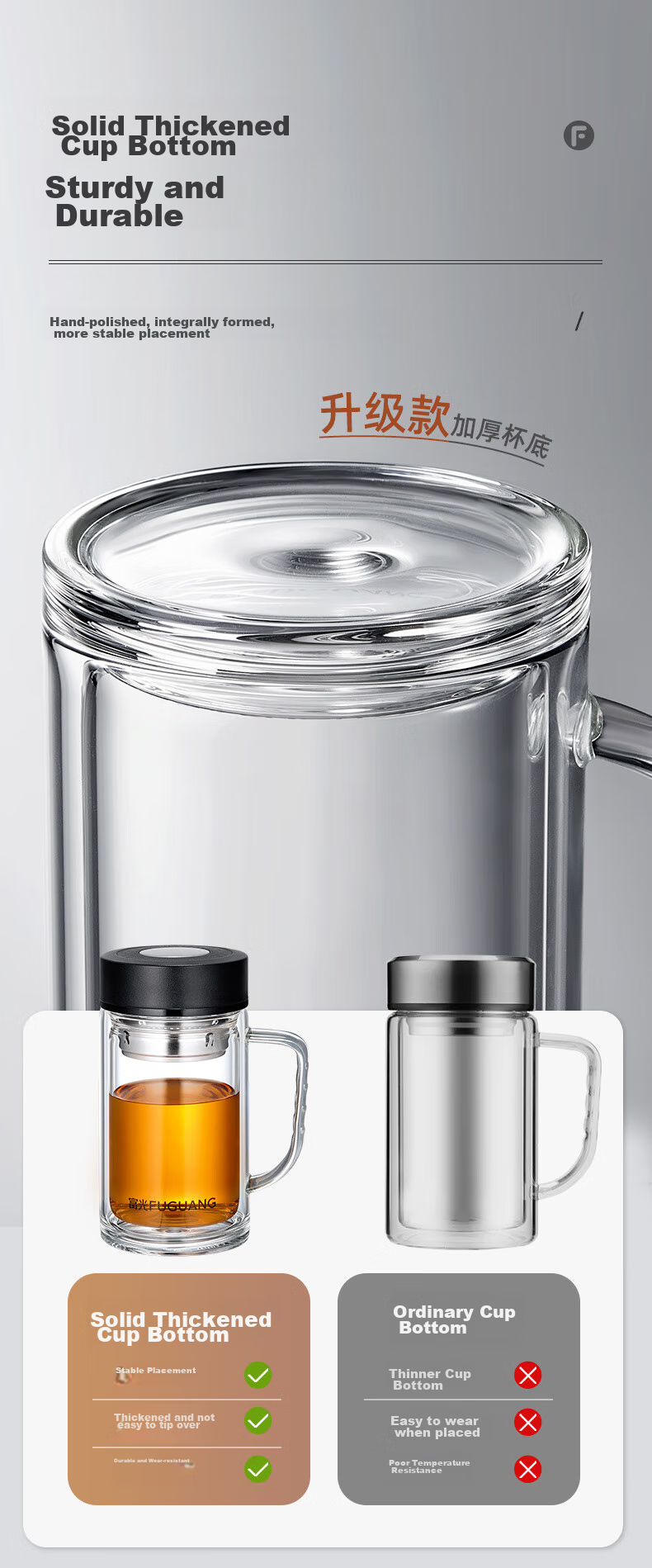 Fuguang Large Capacity High Borosilicate Double-Layer Glass Cup with Tea Strainer, Thickened Water Mug with Handle, Tea Infuser Cup, Office Mug 2