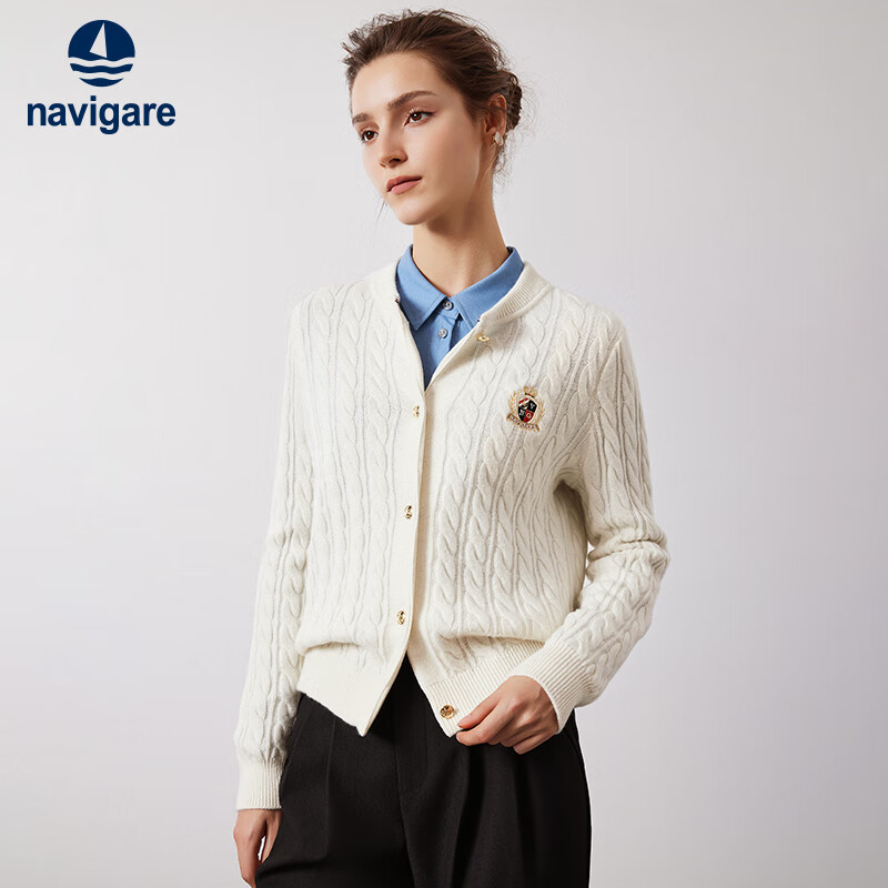 Navigare Italian Small Sailboat Autumn Winter Women's 100% Wool Cable Knit Cardigan Sweater 2334094508