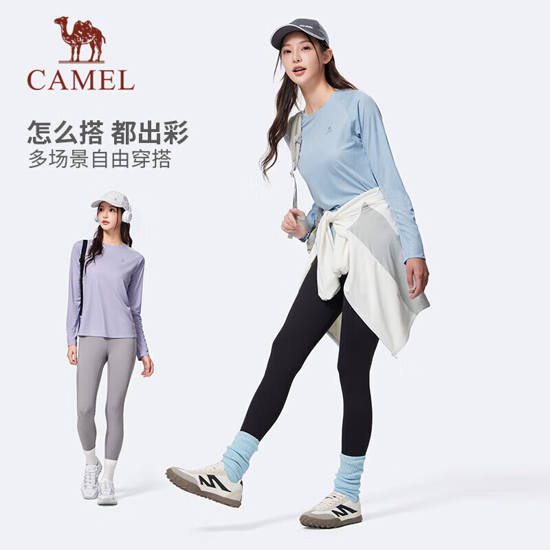 CAMEL Long Sleeve Quick-Dry T-Shirt for Women Running Fitness Crew Neck Sports Top C25CAVL6001 Morning Glory Blue L