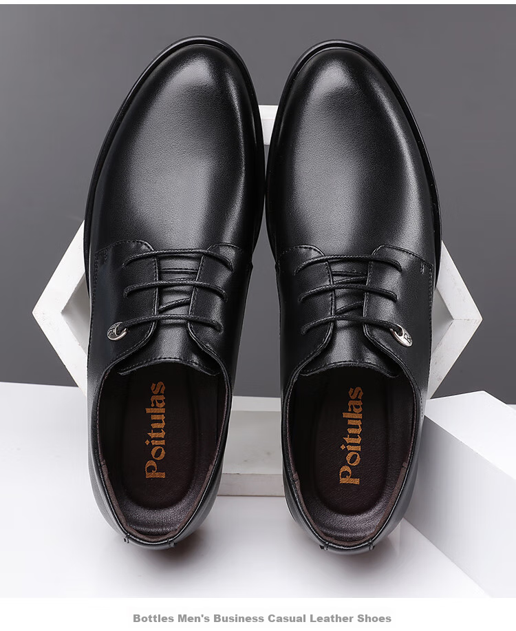 Poitulas Men's Leather Shoes, British Style Lace-Up Business Casual Formal Shoes, Lightweight Derby Work Shoes for Men, 5522 Black, Size 43 10