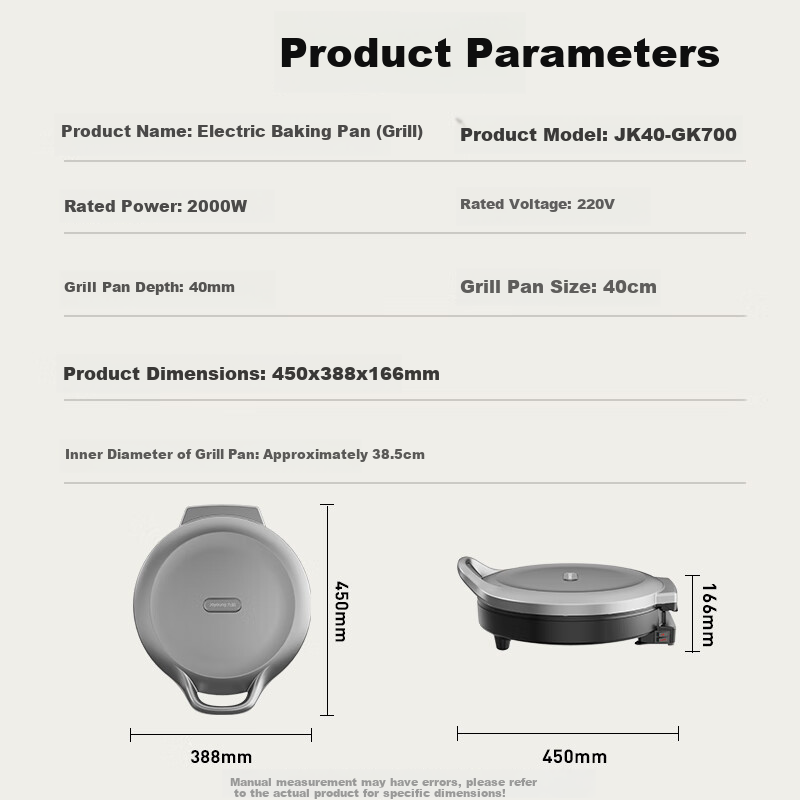 Joyoung 2000W High-Power Zero Fluorine Titanium Ceramic Electric Griddle, Home Grill And Roaster, Multifunctional Smart Sandwich Maker Breakfast Machine, Top Grill Bottom Roast Double-Sided Heating Large Baking Tray GK700