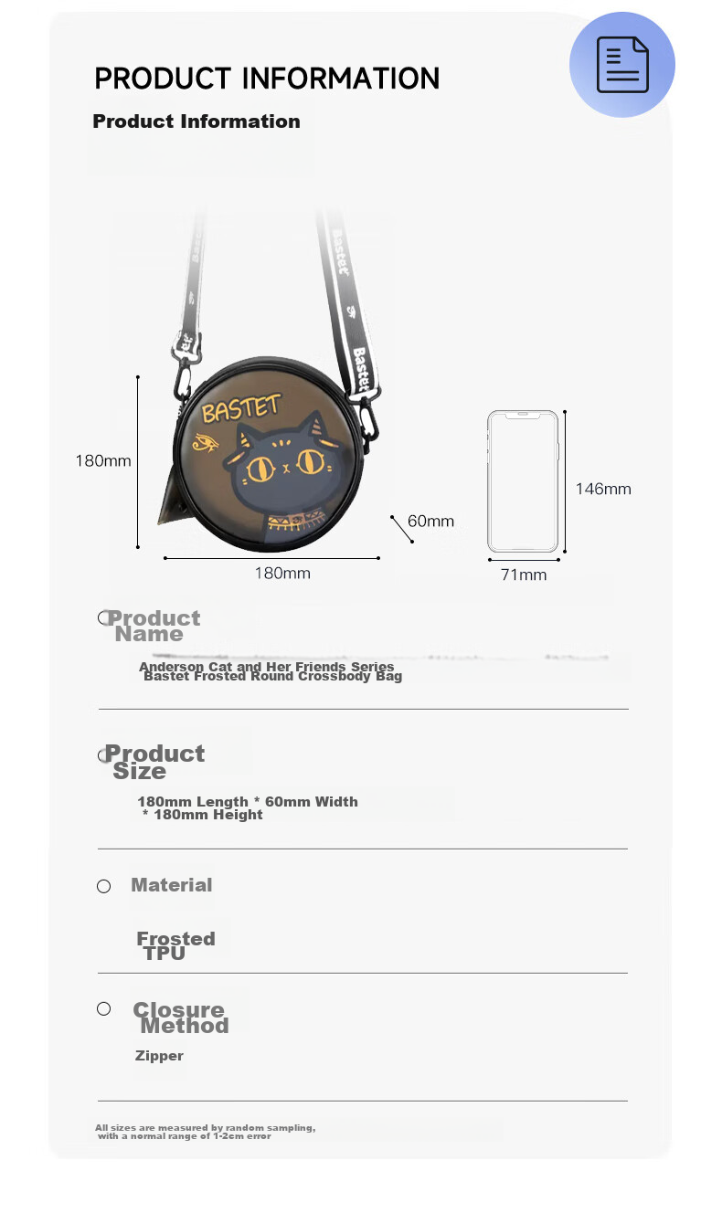 Dayingbowuguan Anderson Cat Ba Bao Meng Cat Bag, Women's Crossbody Bag, Round Cake Bag, Birthday Gift for Girls 3
