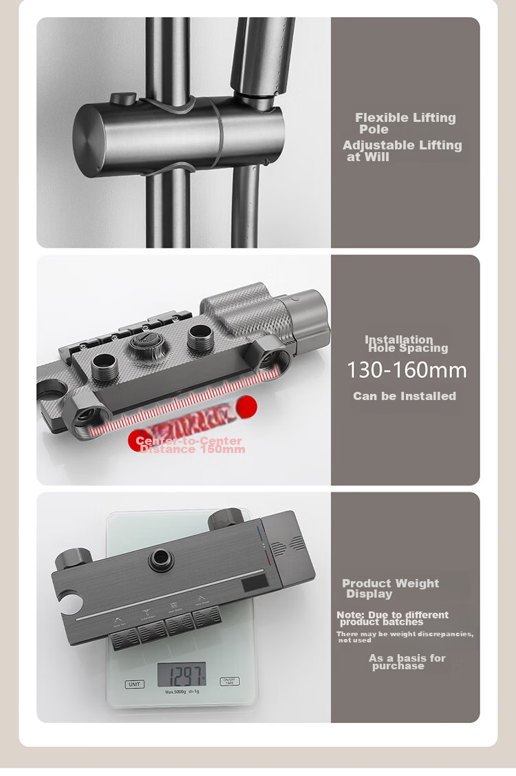 Larsd Shower Head Set with High-Pressure Shower Head, Piano Key Gun Gray Bathroom Shower Head LD7856H 20