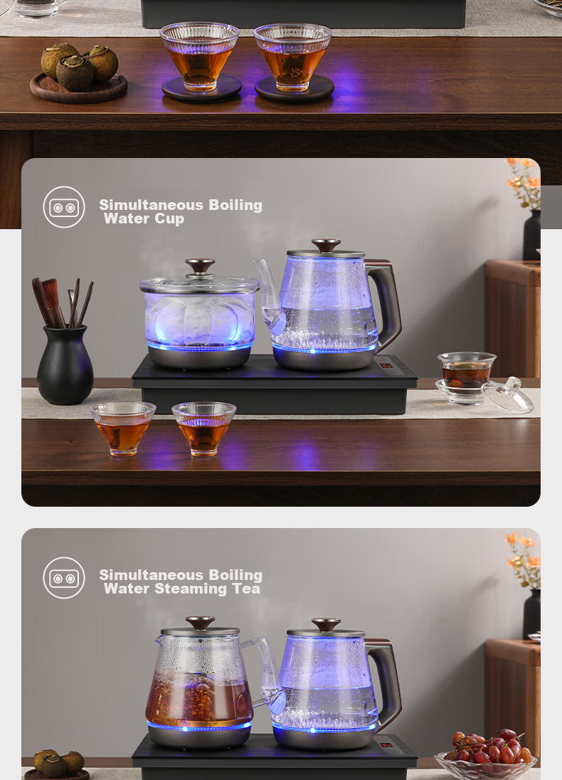 Biooner Fully Automatic Electric Kettle with Water Inlet, Tea Table All-In Water Boiler for Home And Office Use, Built-In Tea Table And Tea Set Electric Tea Stove Set RY-10 Cleaning Model 7