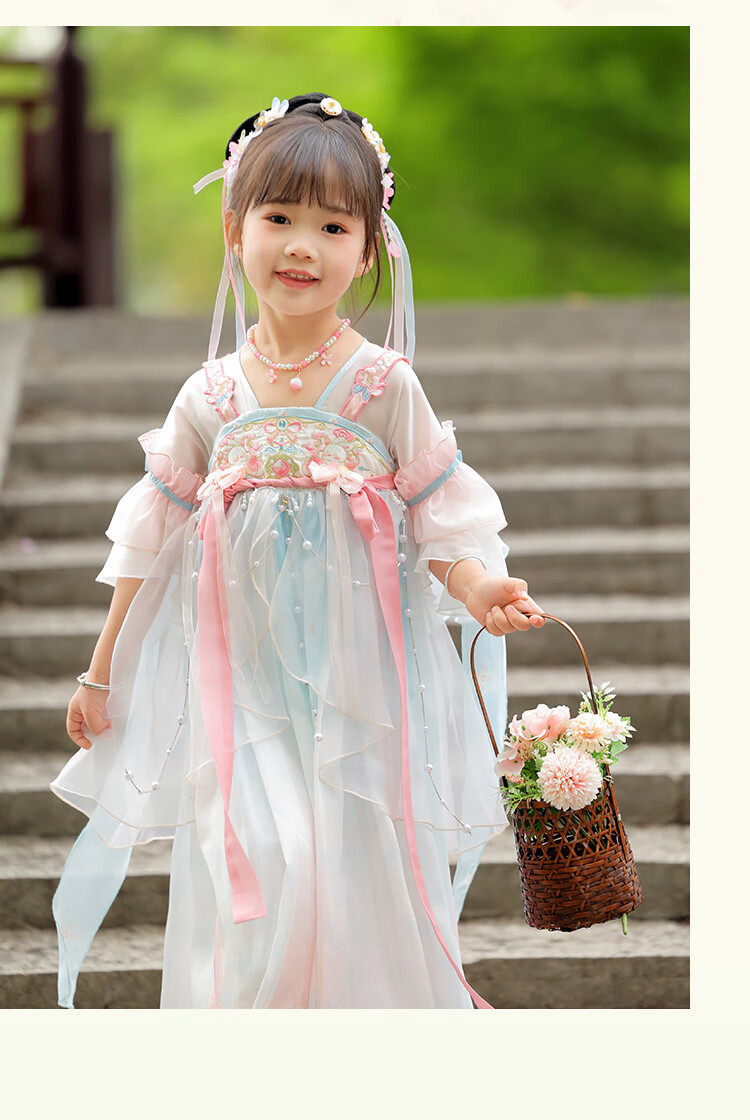 Menghu Peach Hanfu Girls' Summer 2026 Fairy-Like Ancient Style Ru Skirt, Children's New Chinese-Style Thin Dress, Pink And Blue, Size 110 8