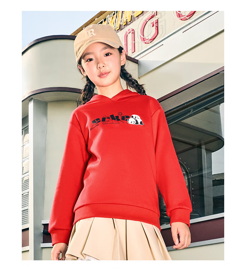 ERKE Kids Unisex Hooded Sweatshirt Children's Winter Warm Thick Hoodie Dongfanghong 130 17