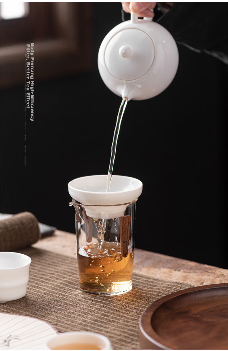 Edo Tea Strainer, White Porcelain Tea Filter, Tea Infuser with Separation, Ceramic Fair Cup with Integrated Tea Filter, Tea Set 8