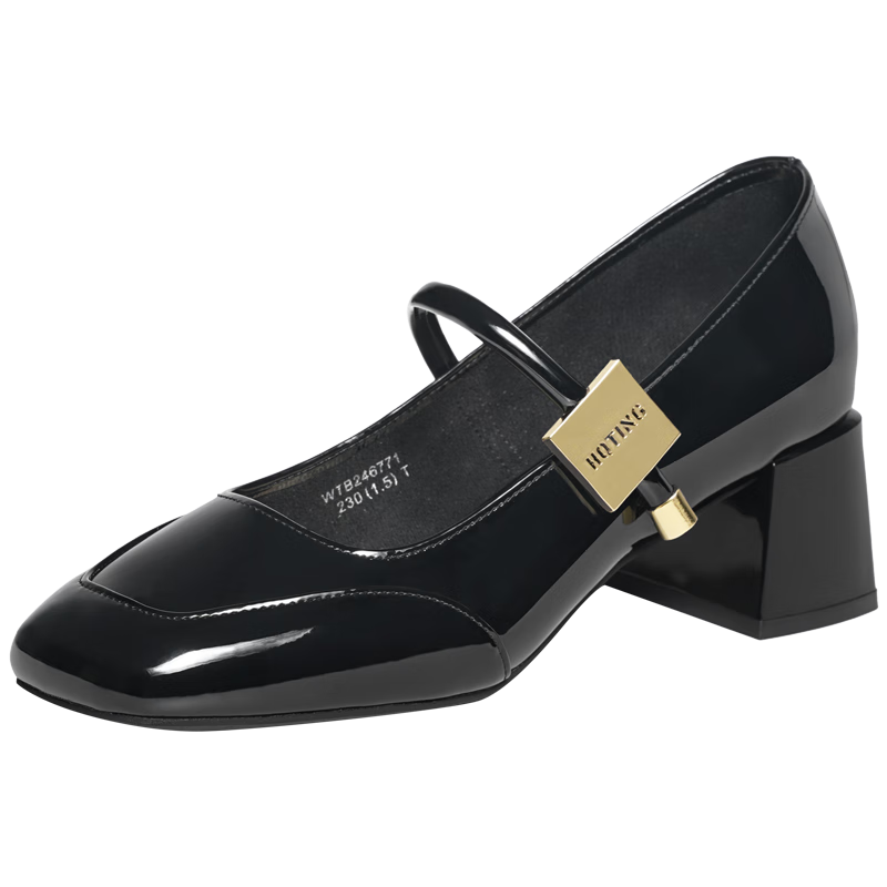 RED DRAGONFLY Mary Jane Shoes, Elegant French-Style Leather Shoes for Spring And Autumn, Chunky Heel Women's Pumps, WTB24677, Black, Size 37