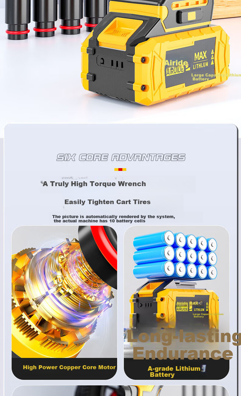 Airuide 780N Lithium Battery Electric Wrench, High Torque Brushless Electric Wrench, Impact Wrench, Electric Drill, Pneumatic Impact Wrench, Socket Set, Power Tool 2