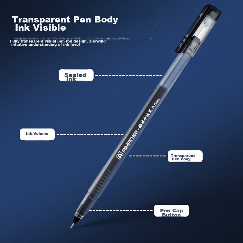 AIHAO Full Needle Tube Signature Pen, 0.5mm Triangular Barrel, Large Capacity Black Carbon Ink Pen, Student Super Writing Water-Based Pen, 60 Pieces, 47930 2