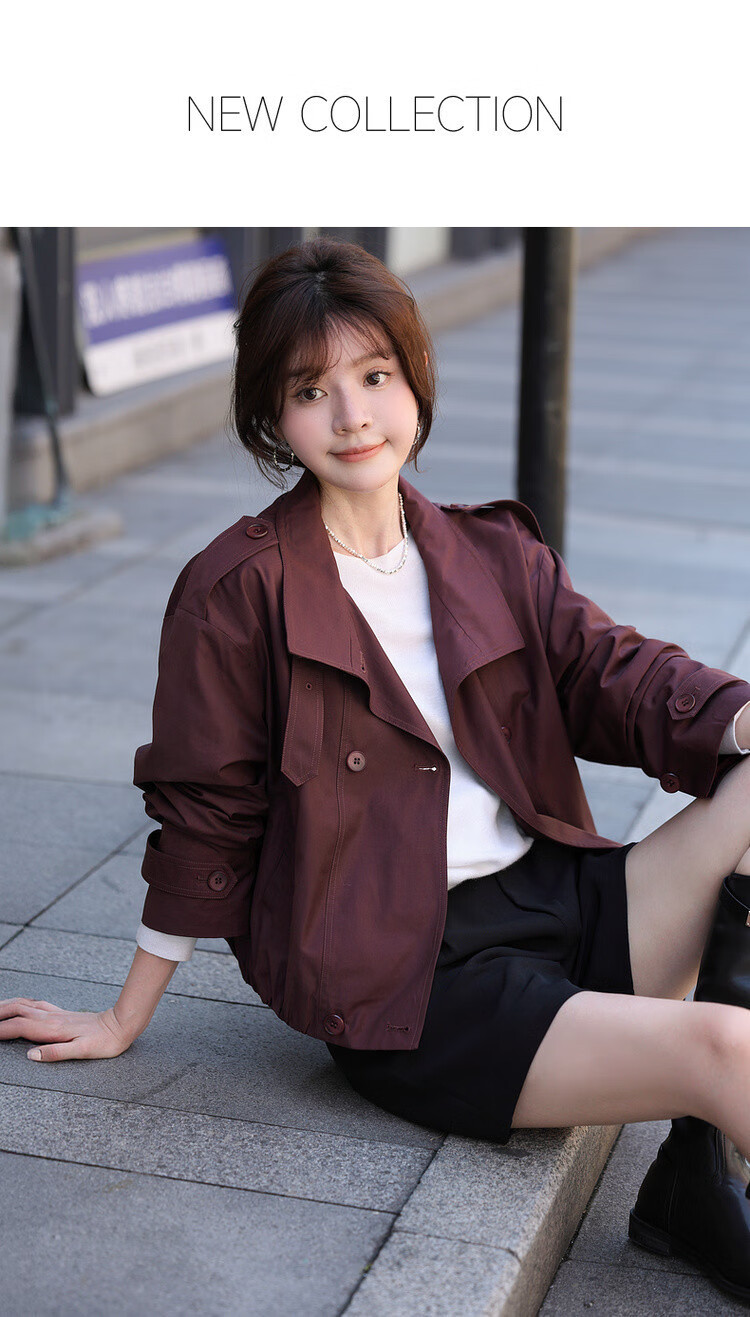 Demana Reversible Collar Autumn Casual Relaxed Cloud Cotton Double-Breasted Loose Short Women's Trench Coat 1