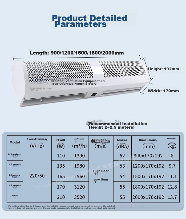 Nedfon Natural Wind, Cross Flow Air Curtain Machine for Commercial Use, 1.2-Meter Blower, Air Barrier Wall-Mounted Air Curtain FM3012-A 2