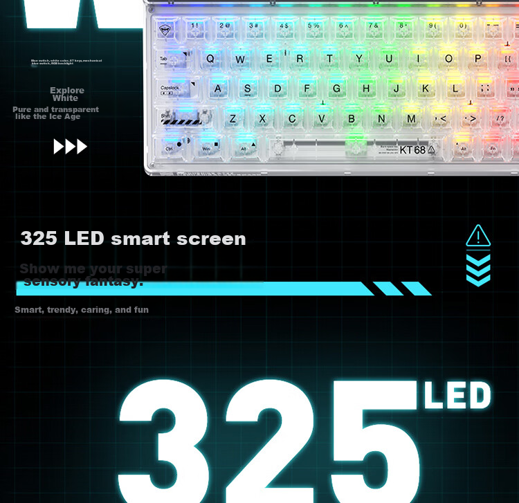 MACHENIKE KT84 Mechanical Keyboard 3-Mode Gaming Office 84-Key Keyboard LED Music Rhythm Smart Dual Screen Gift for Friends Exploration White - Diamond Switch 11