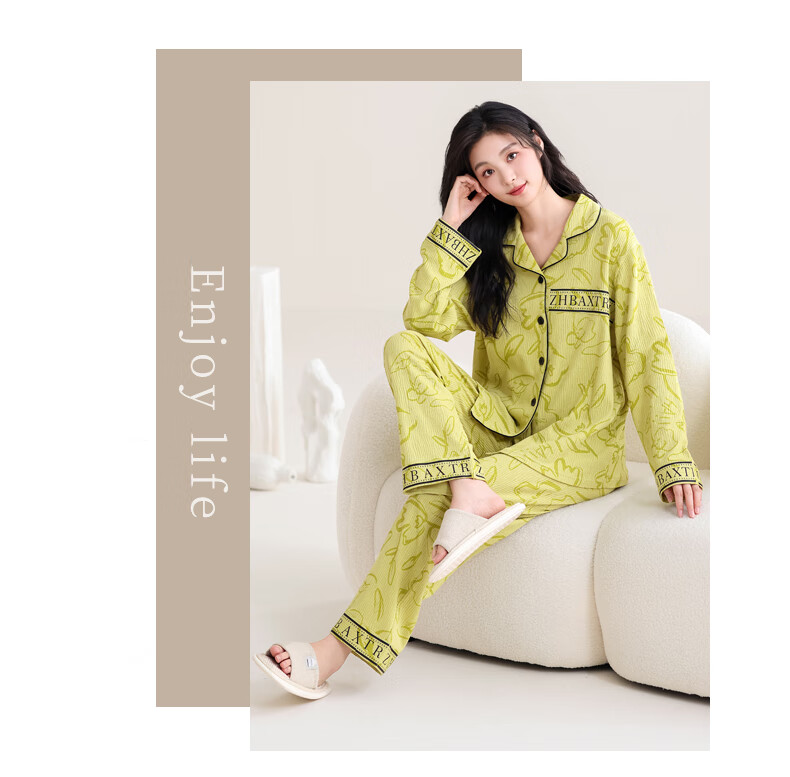 DOLAMI Women's Pajamas for Spring And Autumn, Pure Cotton Long-Sleeve Long Pants Casual Wearable Loungewear Set for Women, Size M 5