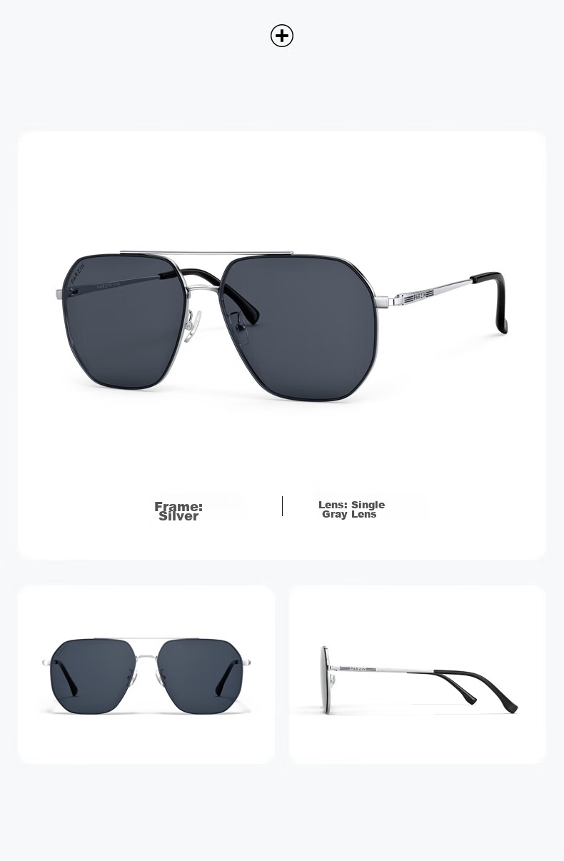 PARZIN Fan Chengcheng Style Double-Beam Alloy Aviator Sunglasses for Men, Polarized Sunglasses, Commuter Driving UV Protection Eyewear 13