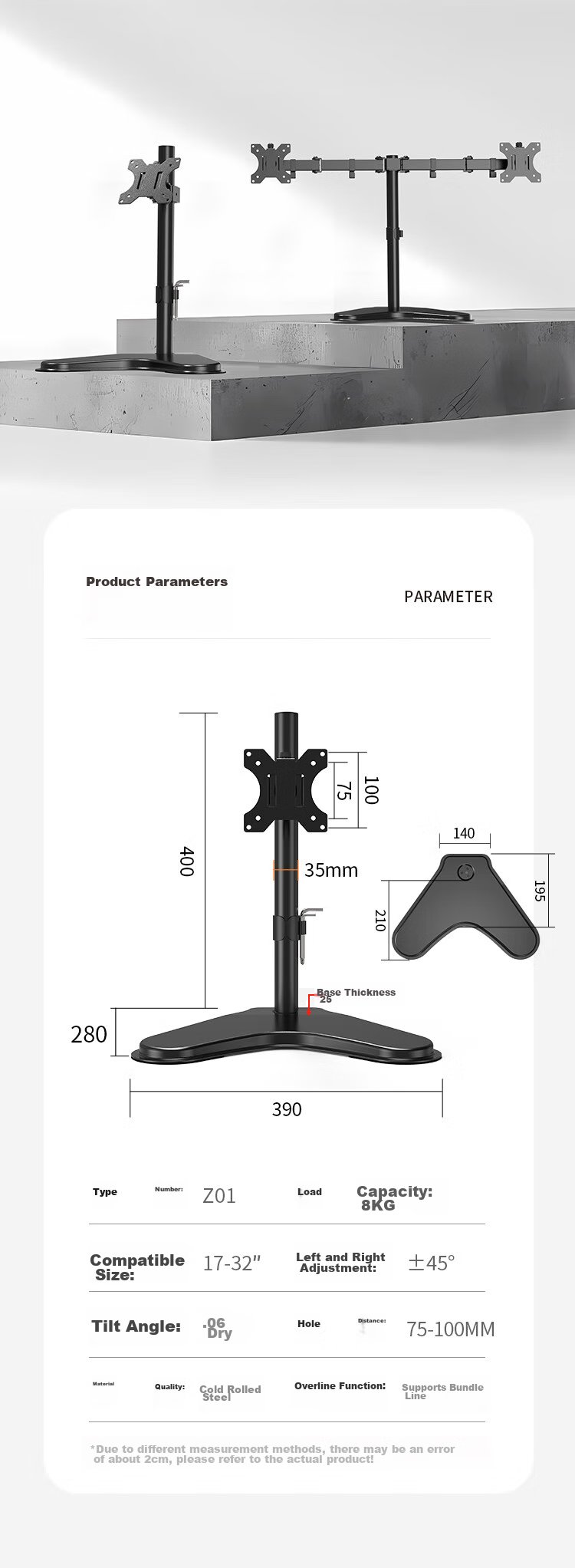 LUCKPRO Monitor Stand, Computer Monitor Arm, Adjustable Height Computer Stand, Mechanical Arm Riser for Monitors, Desktop Rotating Stand for Single Monitor 11