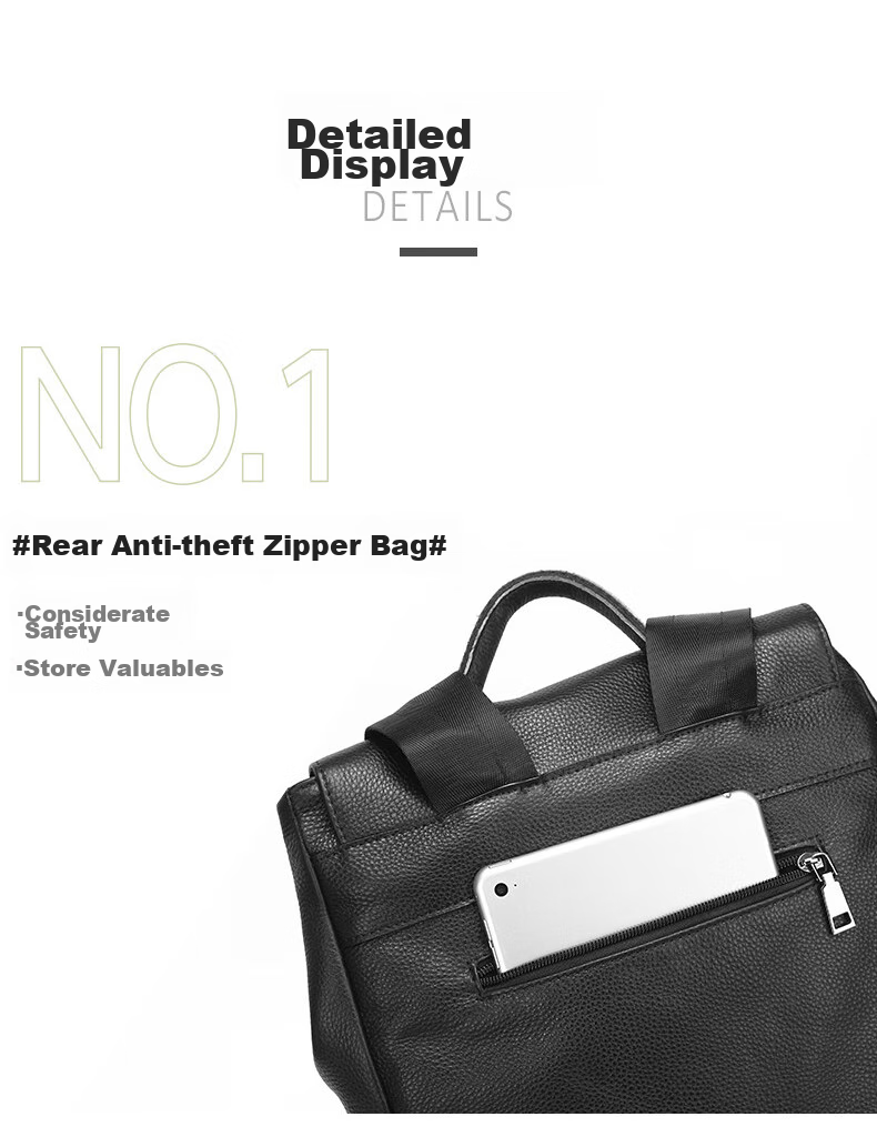 Herder Men's Backpack, Top-Grain Leather, Business Large Capacity, Trendy Casual Multifunctional Schoolbag, Travel Laptop Bag 7