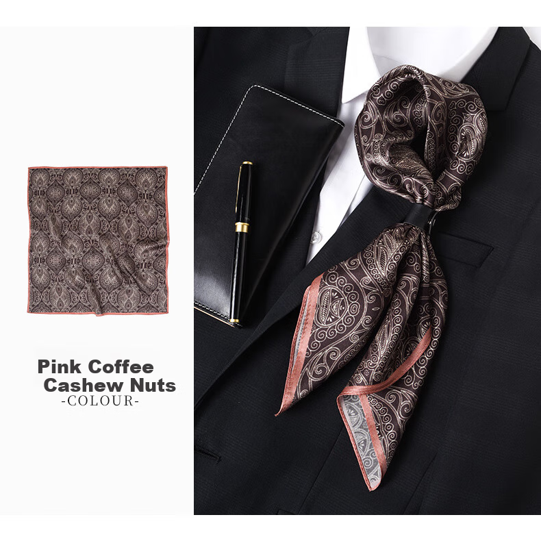 Hangsifu Men's Silk Scarf, Mulberry Silk Scarf, Small Square Scarf, Business Necktie, Birthday Gift for Husband Or Father, Black Horse Patter 10