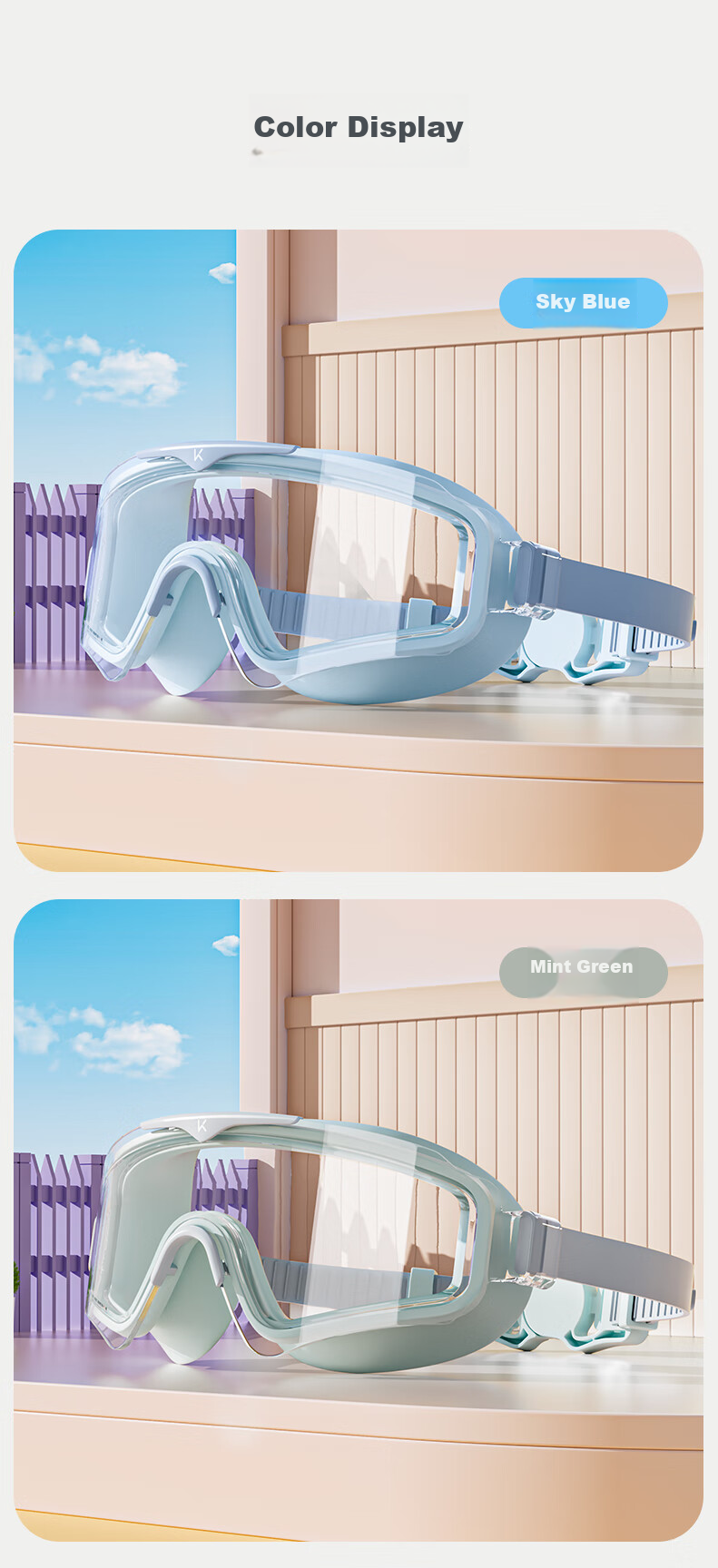 Keep Children's Swimming Goggles for Girls And Boys, Waterproof Anti-Fog High Definition Large Frame Professional Diving Equipment Swimming Cap Set 10