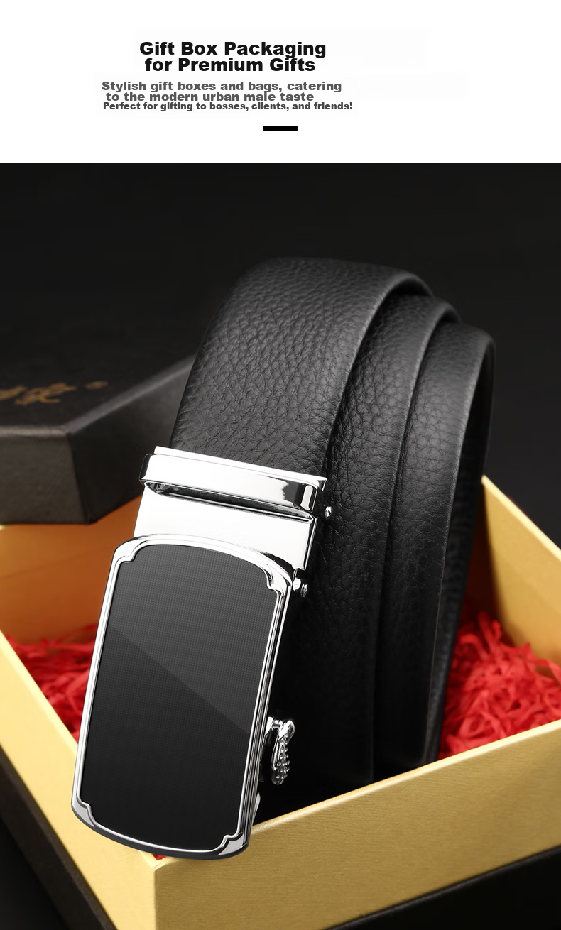Cattlesboss Belt, Extended Men's Automatic Buckle Cowhide Belt, Top Layer Cowhide Casual Trouser Belt for Men, 7077 Black, 110cm 2