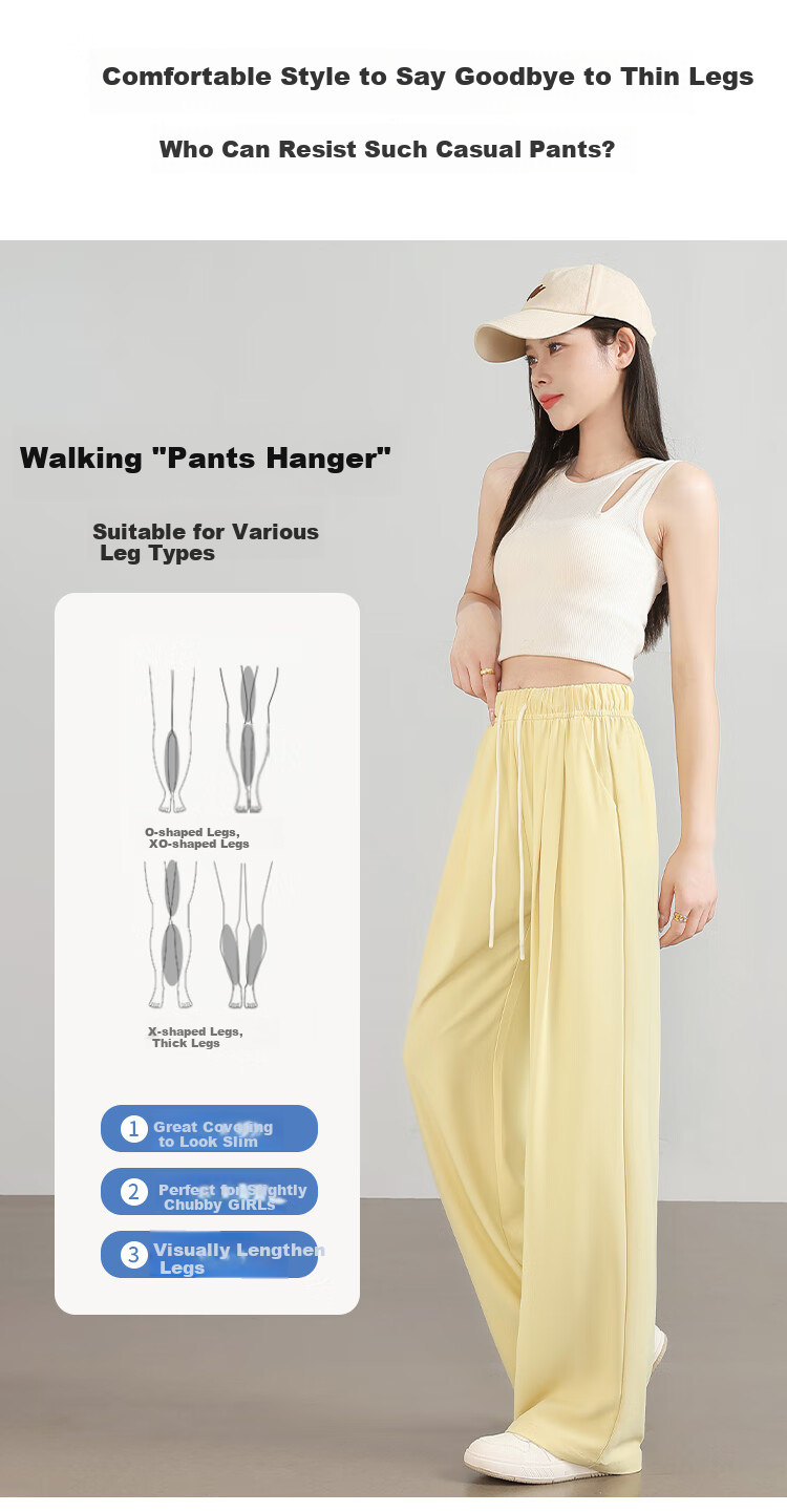 XUEXIMAN Ice Silk Wide-Leg Pants, Lightweight Women's Style, New Summer 2025 Trousers, Breathable Draping Straight-Leg Casual Pants, Cool High-Waist Pants 4