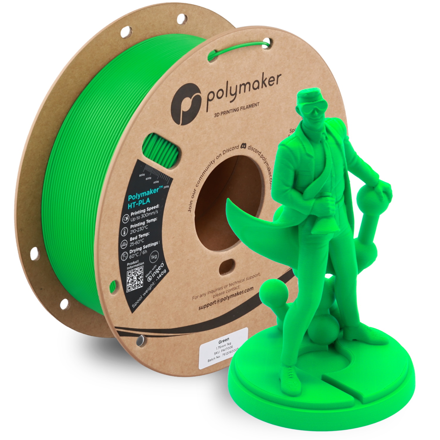 Polymaker HT-PLA Green 3D Printing Filament High Temperature Resistant Support Easy Removal Compatible with Taz 3D Printer 1.75mm 1kg
