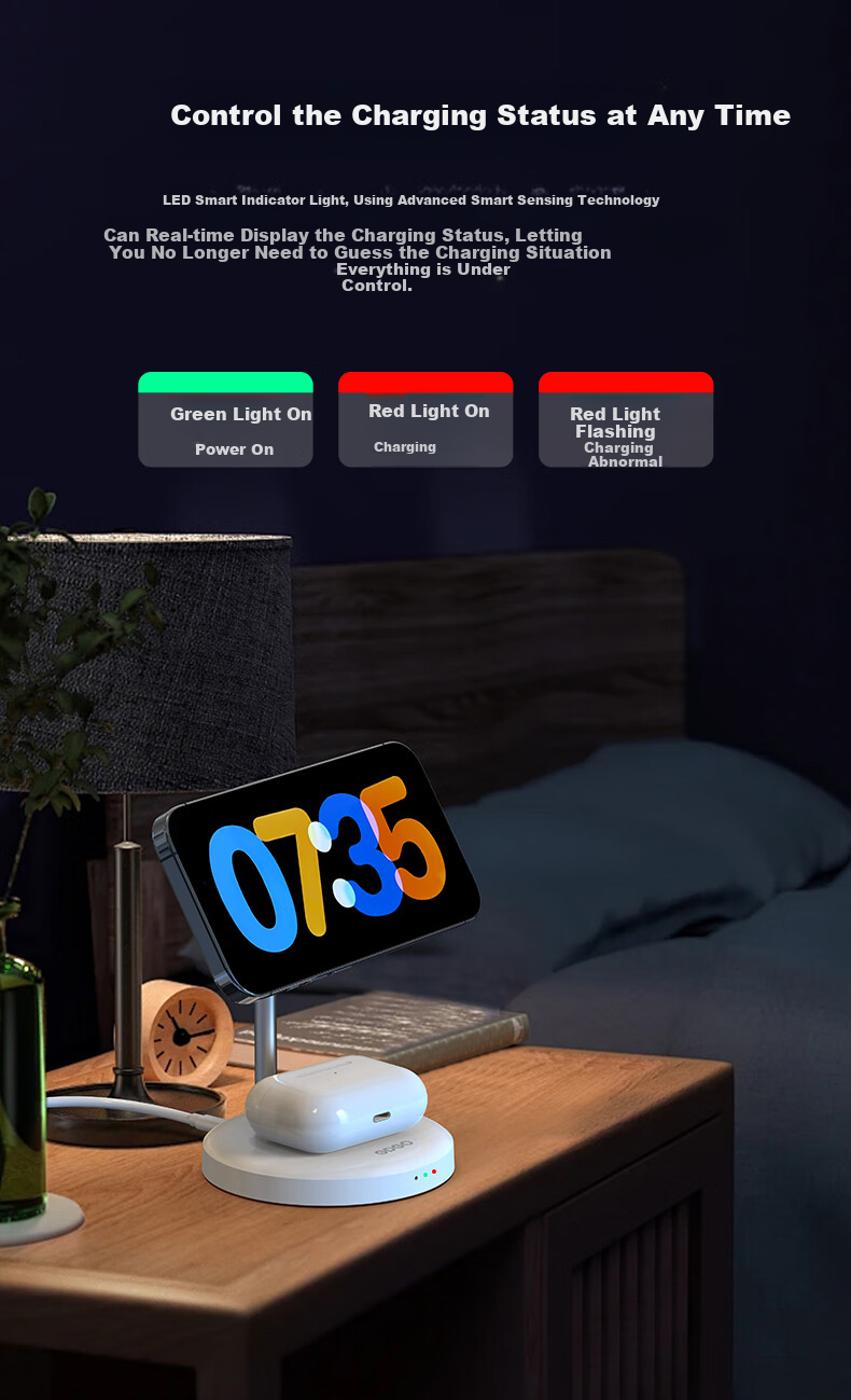 GDGO [Apple MFM Certified] 15W Two-In Wireless Charger, MagSafe Magnetic Vertical Fast Charging, MFi Certified, Suitable for IPhone 18/17 PM/Air Phones And Earphones 13