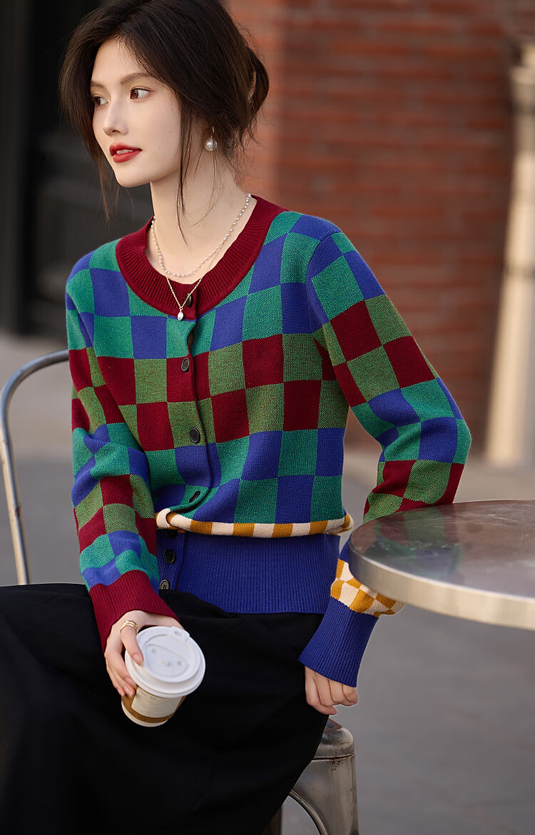 Dme [Duobang Geshen Zhima Dian Tihua] Spring And Autumn Round Neck Long Sleeve Cardigan, Retro Knit Sweater Women's Top 10