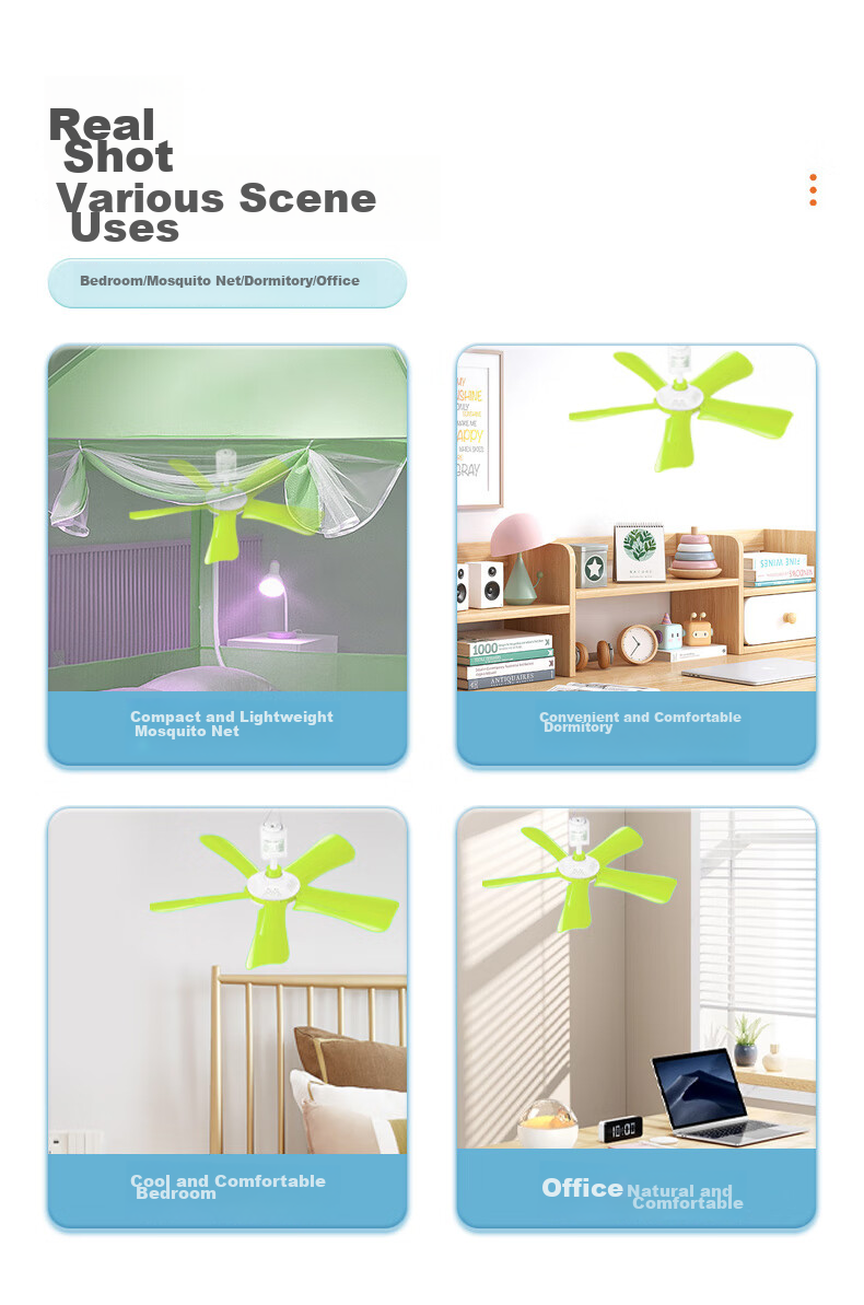HANASS Electric Fan/Small Ceiling Fan, Quiet Office Fan, Student Companion, Dorm Bedside Mosquito Net, Bed Fan, Five-Blade Mini Fan, Back-To Gift, Housewarming Present for Men And Women Students 5