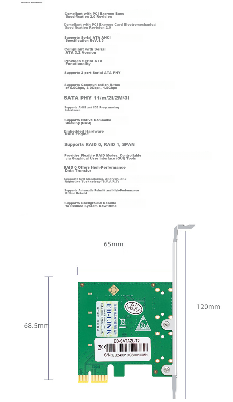 EB-LINK PCIe to SATA Eight-Port SAS Expansion Card, 8-Port RAID Disk Array Card, HDD SSD Solid State Drive Adapter Card, Can Be Used As System Drive, Supports RAID0/1 11