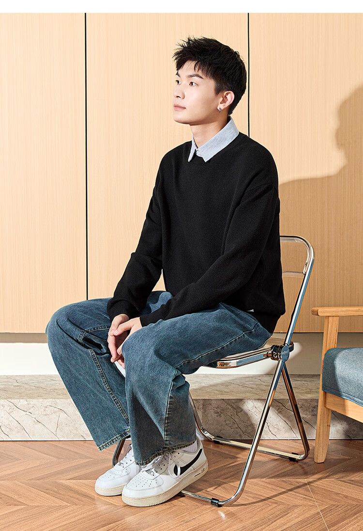 TonLion Men's Sweater, Round Neck, Faux Two-Piece Knit Pullover, Autumn And Winter Men's Sweater 8
