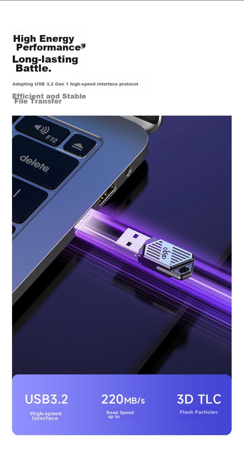 Aigo 64GB USB3.2 Flash Drive U316 Read Speed 220MB/s Large Capacity for Office Use Car USB Drive Laptop Mini Compact Thumb Drive 7