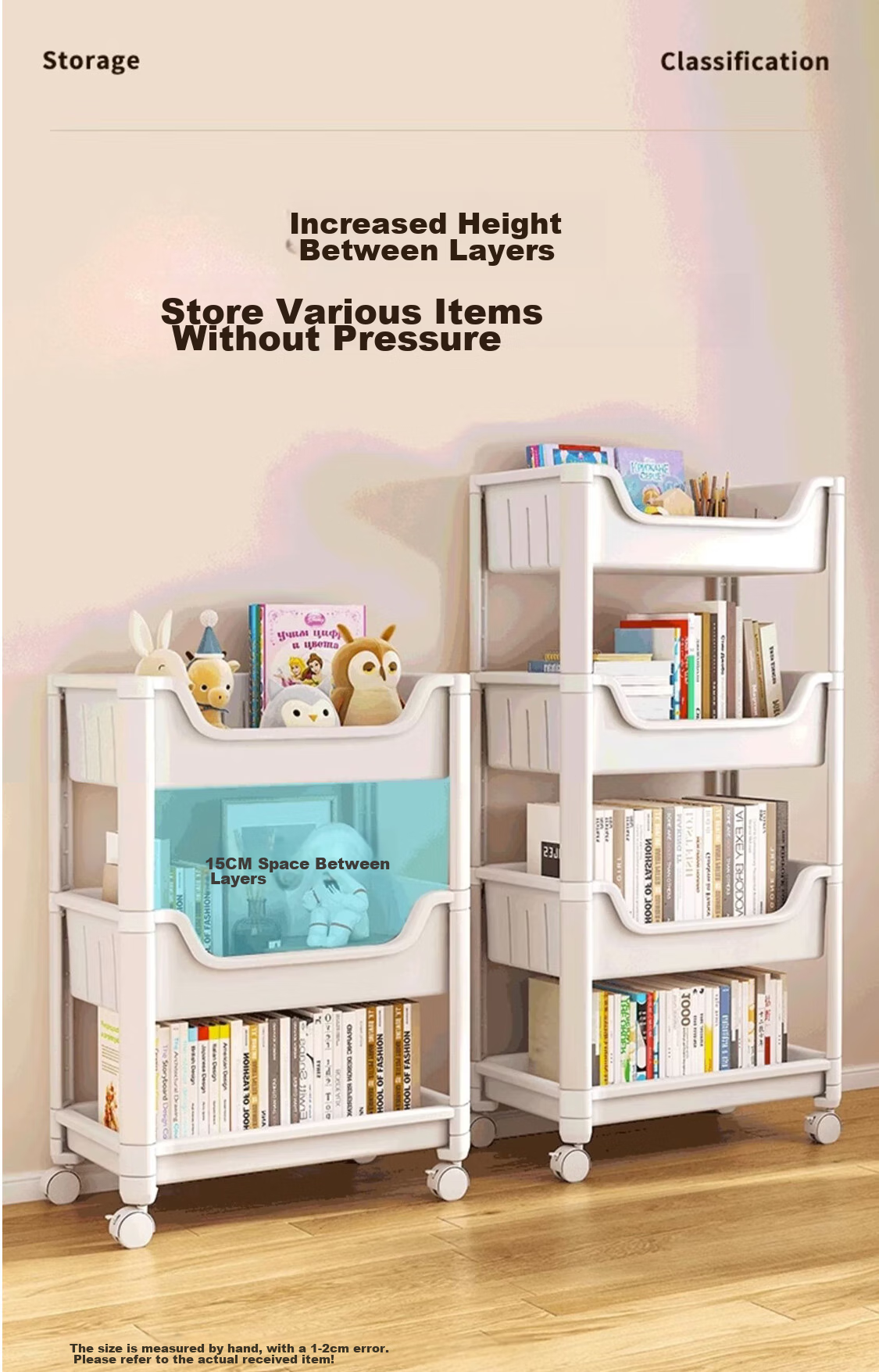Shunyou Movable Cart Storage Rack, Floor-Standing, Multi-Functional for Snacks, Kitchen Vegetables, Books, Four-Tier SY-144 5