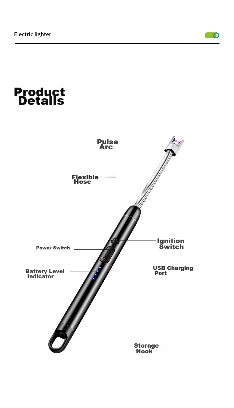 AOmeiyou Igniter, Pulse Ignition Device, Gas Stove Lighter, Coal Gas Stove Ignition Stick, Long-Handled Camping Picnic Rechargeable Model 14