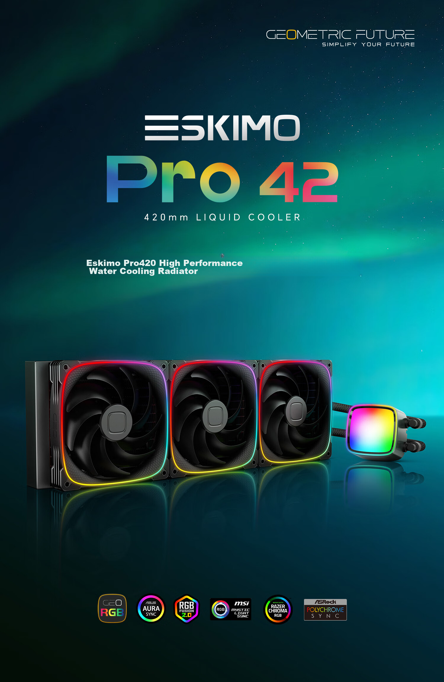 GeometricFuture Eskimo Pro 420 White All-In CPU Liquid Cooler 420 Water Cooling Radiator / INTEL / AMD / Dual Platform / ARGB Lighting Effects 1