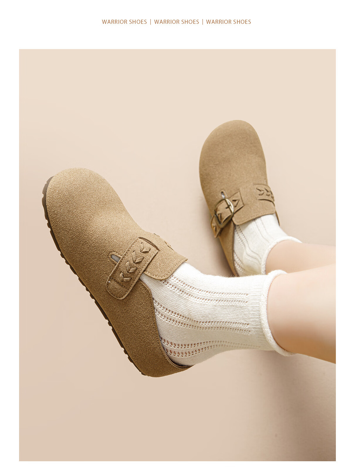 Warrior Thick Sole Birkenstock Women's New Autumn Winter Popular Height Increasing Slip-On Closed Toe Half Slippers Camel Color Size 38 12