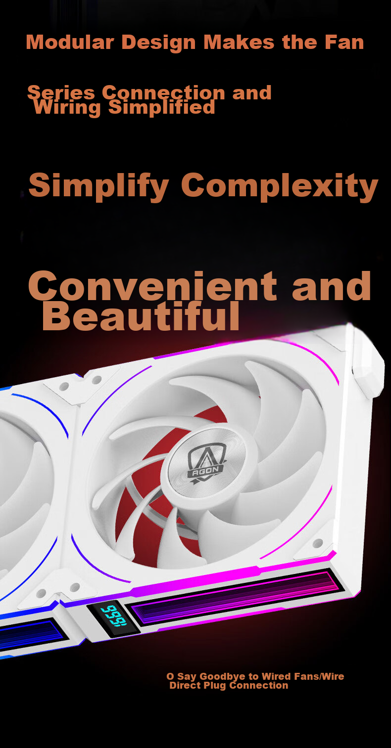 AOC AT360FW/93 White 12CM Desktop Case Cooling Fan Triple Pack ARGB Sync/No Wired Cable Connection/Aggressive Dual Ball Bearings/Speed Display 5
