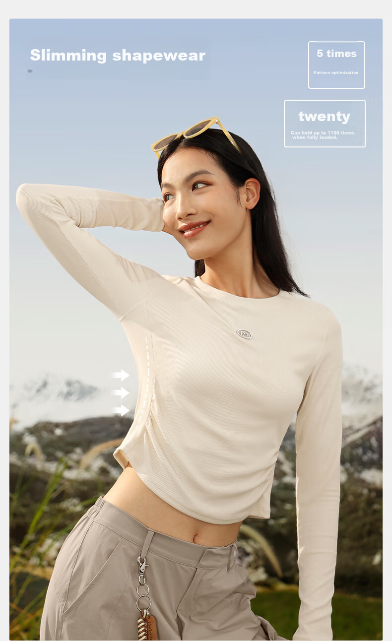 VFU Quick-Dry Women's Yoga Top, Outdoor Sun Protection, Moisture-Wicking Running Fitness Wear, Autumn Season, Roasted Milk Apricot Color, Size M 7