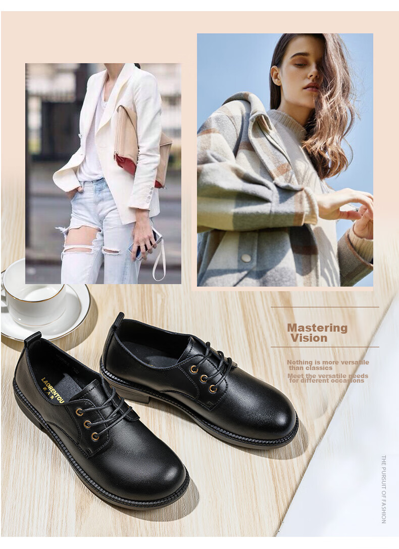 LAORENTOU Women's Single Shoes, Wedge Heel Leather Shoes, Women's Commuter Casual Shoes, Breathable Work Mom Shoes, LB12266, Black, Size 38 5
