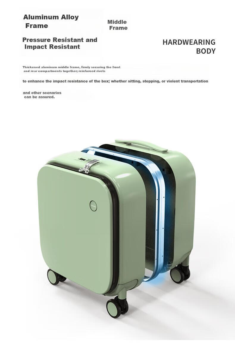Mixi Front-Opening Aluminum Frame Suitcase, Trolley Case with Password Lock, Large Capacity Luggage for Travel, Carry-On Suitcase for Me 9