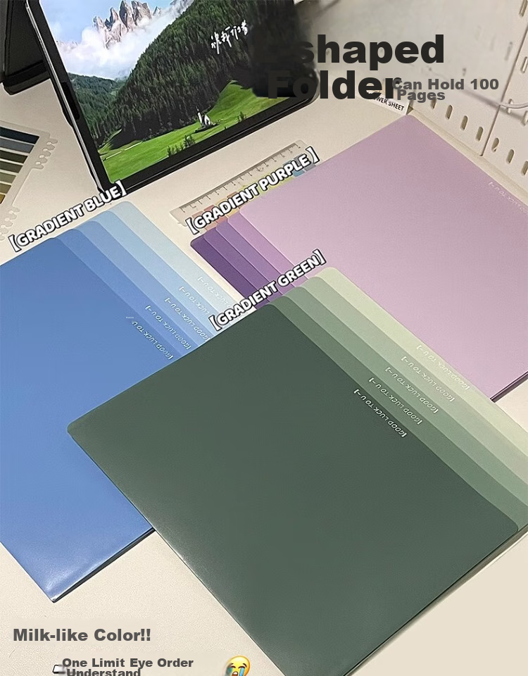 Shaonianban File Folder, Two-Page Document Holder for A4 Gradient Single Sheet, Office Stationery, Single Page Exam Paper Storage Bag, L-Shaped Waterproof Single Sheet Exam Paper Folder, Storage Folder, Green, Pack of 5 1