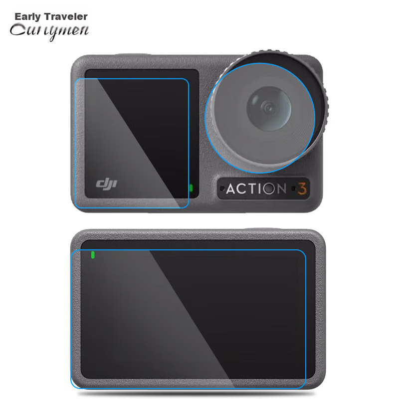 Earlymen Dual Set of Tempered Glass Screen Protectors for DJI Action 6, Lens Protection Film for Action Camera, High-Definition Protective Film (Main Screen Film + Front Screen Film + Lens Film), Non-Cage Versio