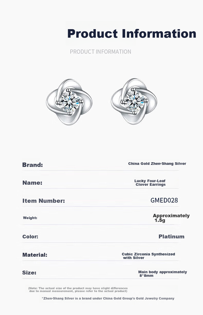 Zhenshangyin China Gold Four-Leaf Clover Stud Earrings, 999 Fine Silver, Ear Jewelry, Gift for Girlfriend on May 20th, Birthday Present, New Style for 2026, Light Luxury 9