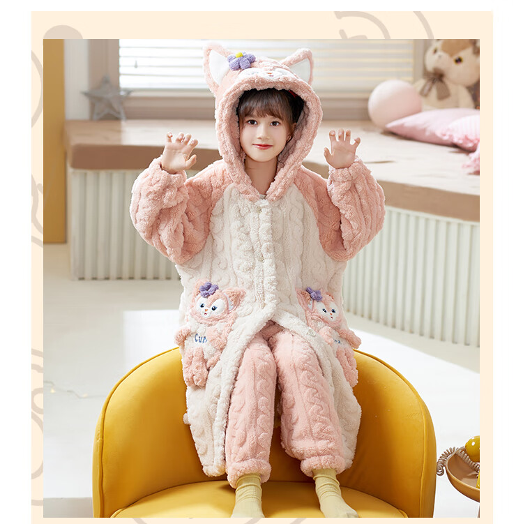 LangSha Baby Girls Coral Fleece Pajamas Autumn Winter 2025 New Children's Bathrobe Winter Stylish Homewear for Little Girls 9